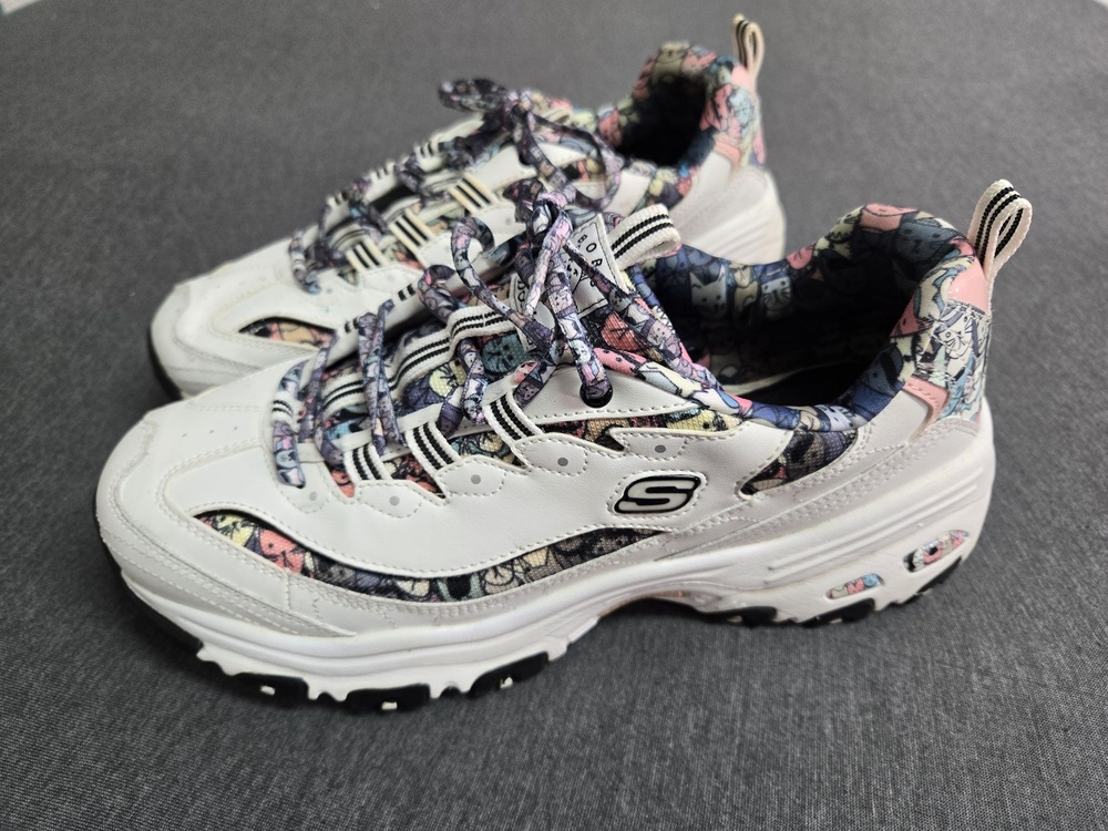 Skechers BOBS Cats D'Lites Shoes Womens 10 White Cat Print Athletic SN 149636